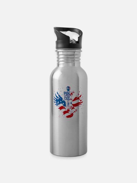 Gitarre - Guitar / Rock N Roll / American Style - Trinkflasche mit integriertem Trinkhalm - Lightsilver