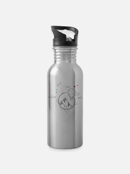 Mountain landscape colorful and minimalistic - Water bottle with straw - silver