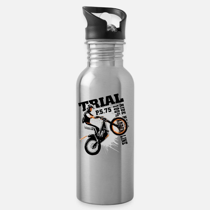 Motorcycle Trial - Motorcycle Trial - Water bottle with straw - silver