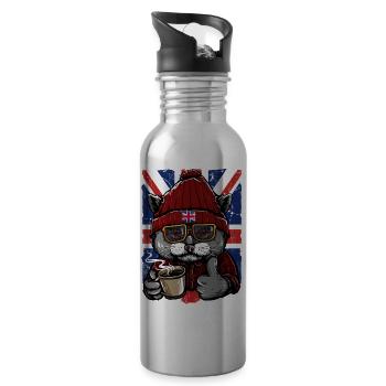 UK Union Jack Flag T-Shirt English England Cats - Gourde avec paille intégrée - argent clair - Droite