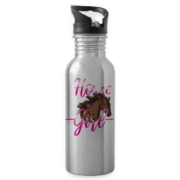 Horse girl horses - Water bottle with straw - silver - Right