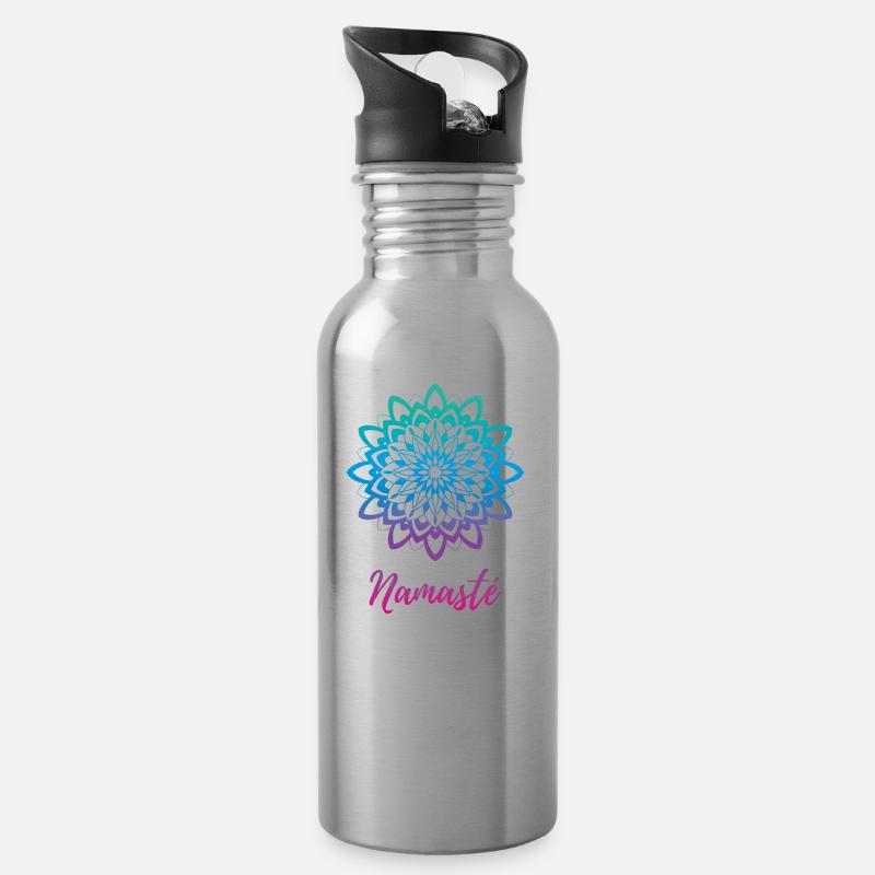 Mandala Namaste - Gourde avec paille intégrée - argent clair