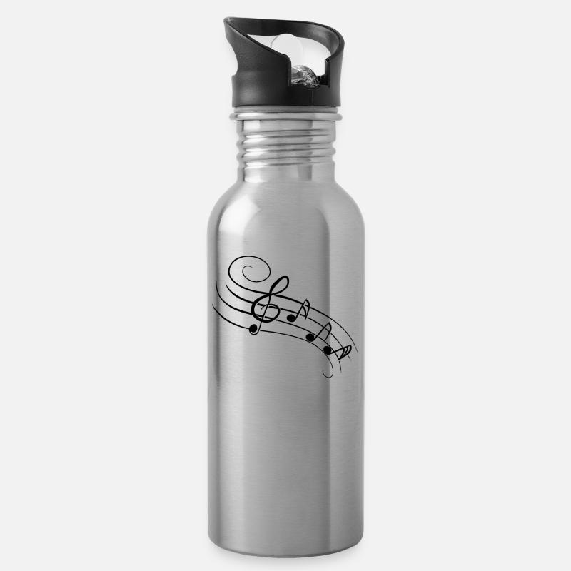 Music notes - black - Water bottle with straw - silver