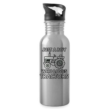 A boy of tractors loves tractor - Water bottle with straw - silver - Right
