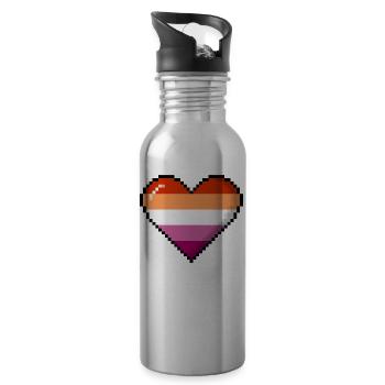 Lesbenstolz 8Bit Pixel Herz - Trinkflasche mit integriertem Trinkhalm - Lightsilver - Rechts