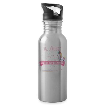 Geburtstag 16 Geburtstag Einhorn Spruch Party - Trinkflasche mit integriertem Trinkhalm - Lightsilver - Rechts