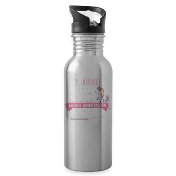 Geburtstag 7 Geburtstag Einhorn Spruch Party - Trinkflasche mit integriertem Trinkhalm - Lightsilver - Rechts