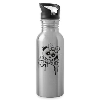 Süßes Totenkopf Shirt für Partys im Graffiti Style - Trinkflasche mit integriertem Trinkhalm - Lightsilver - Rechts