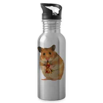 Le hamster nourrit la pizza - Gourde avec paille intégrée - argent clair - Droite