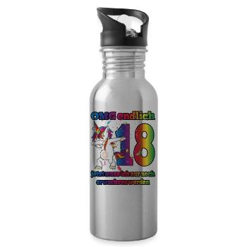 OMG endlich 18! Dabbing Einhorn 18. Geburtstag - Trinkflasche mit integriertem Trinkhalm - Lightsilver - Rechts