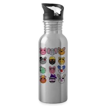 Pig and Friends Faces - Water bottle with straw - silver - Right