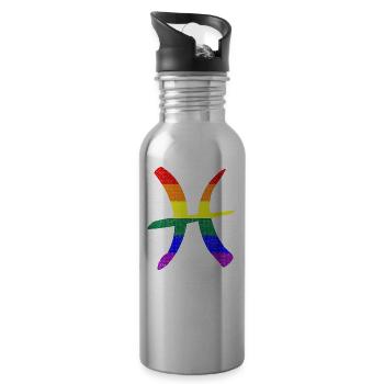 LGBT Gay Pride Flagge Fische Sternzeichen - Trinkflasche mit integriertem Trinkhalm - Lightsilver - Rechts