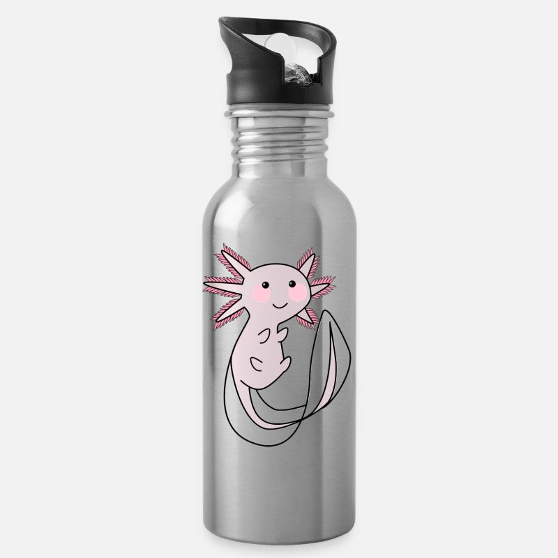 Axolotl Kawaii - Gourde avec paille intégrée - argent clair