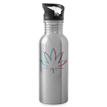 Ästhetisches Vaporwave Marihuana Blatt mit Glitch - Trinkflasche mit integriertem Trinkhalm - Lightsilver - Rechts