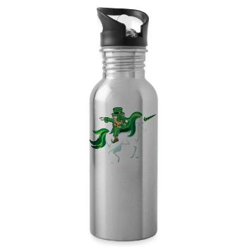 St. Patrick's unicorn dab leprechaun gift funny - Water bottle with straw - silver - Right