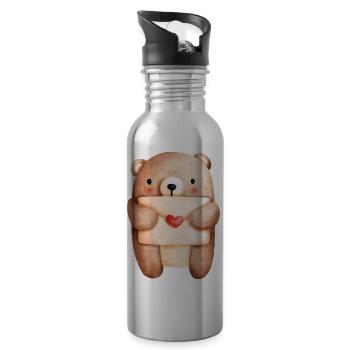 Bear in Love with Love Letter – Love Design - Gourde avec paille intégrée - argent clair - Droite