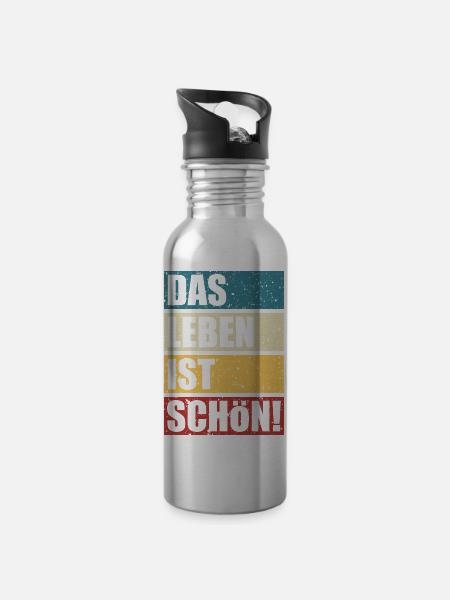 Das Leben ist schön - Trinkflasche mit integriertem Trinkhalm - Lightsilver