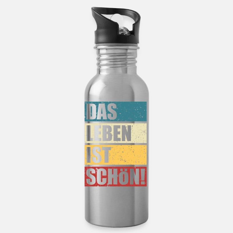 Das Leben ist schön - Trinkflasche mit integriertem Trinkhalm - Lightsilver