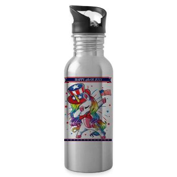 Dabbing Einhorn 4. Juli Amerikanische Flagge - Trinkflasche mit integriertem Trinkhalm - Lightsilver - Rechts