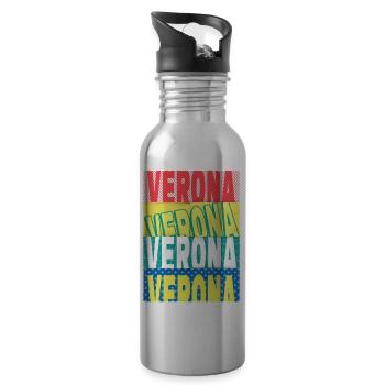 Verona Italy City Font Skyline Home Holiday - Water bottle with straw - silver - Right