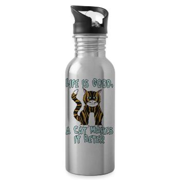La vie est belle, un chat la rend meilleure. - Gourde avec paille intégrée - argent clair - Droite
