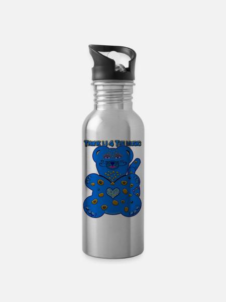 Thank U 4 the music * bear-cat in blue - Trinkflasche mit integriertem Trinkhalm - Lightsilver