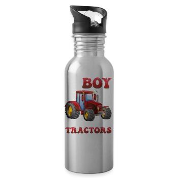 This boy loves tractors! Farmer Kids, Boy - Water bottle with straw - silver - Right