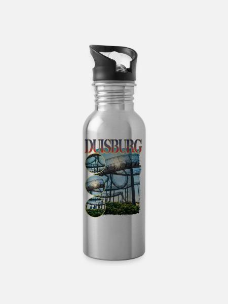 Duisburg Deutschland Stadt Skyline Heimat Liebe - Trinkflasche mit integriertem Trinkhalm - Lightsilver