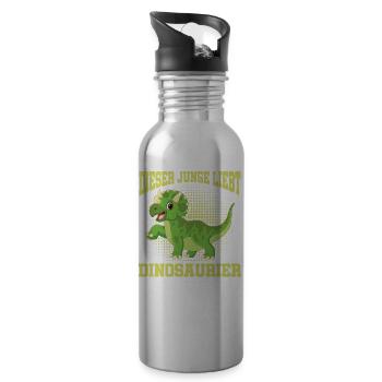 Dino Dinosaurier T-Rex Boy Junge Geschenk - Trinkflasche mit integriertem Trinkhalm - Lightsilver - Rechts