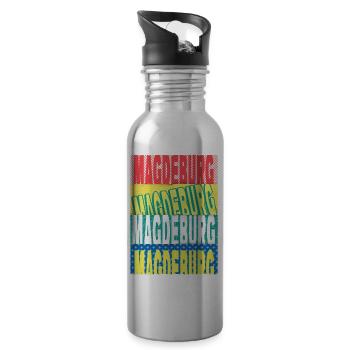 Magdeburg Deutschland Stadt Schrift Skyline - Trinkflasche mit integriertem Trinkhalm - Lightsilver - Rechts
