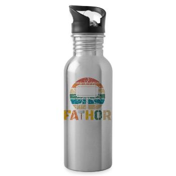 Super Dad, bester Vater 60er 70er 80er 90 Party - Trinkflasche mit integriertem Trinkhalm - Lightsilver - Rechts