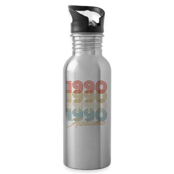 Funny Birthday Awesome 1990 - Water bottle with straw - silver - Right