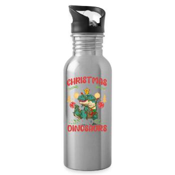 Dinosaur Dino Young Boy Christmas Gift - Water bottle with straw - silver - Right