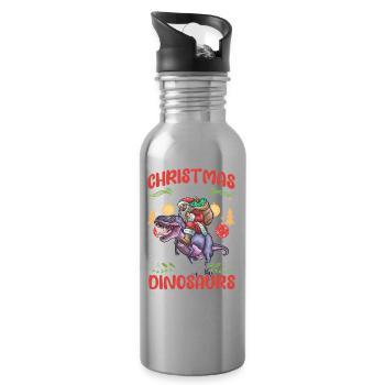 Dinosaur Dino Young Boy Christmas Gift - Water bottle with straw - silver - Right