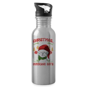 Cat Cuddle Animal Love Christmas, Love Cats - Water bottle with straw - silver - Right