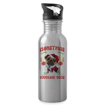 Dog Pug Animal Love Noël, l’amour et les chiens - Gourde avec paille intégrée - argent clair - Droite