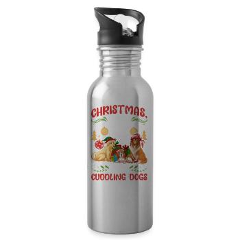 Dog Pug Animal Love Noël, l’amour et les chiens - Gourde avec paille intégrée - argent clair - Droite