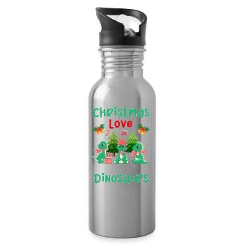 Dino Garçon Garçon Enfants Noël Amour Dinosaure - Gourde avec paille intégrée - argent clair - Droite