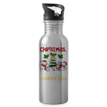 Cat Cuddle Animal Love Christmas, Love Cats - Water bottle with straw - silver - Right