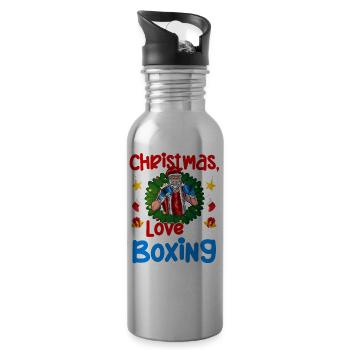 Christmas Love Boxing Boxer Weihnachtsgeschenk - Trinkflasche mit integriertem Trinkhalm - Lightsilver - Rechts