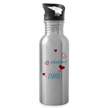 Bester Ehemann seit 1918 Hochzeit - Trinkflasche mit integriertem Trinkhalm - Lightsilver - Rechts