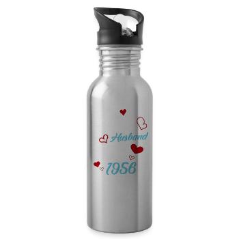 Bester Ehemann seit 1956 Hochzeit - Trinkflasche mit integriertem Trinkhalm - Lightsilver - Rechts