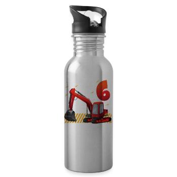 6. Geburtstag, 6 Jahre alt! Kids, Boy Junge Bagger - Trinkflasche mit integriertem Trinkhalm - Lightsilver - Rechts