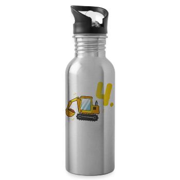 4. Geburtstag, 4 Jahre alt! Kids, Boy Junge Bagger - Trinkflasche mit integriertem Trinkhalm - Lightsilver - Rechts