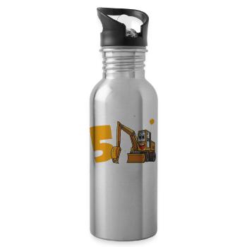 5. Geburtstag, 5 Jahre alt! Kids, Boy Junge Bagger - Trinkflasche mit integriertem Trinkhalm - Lightsilver - Rechts