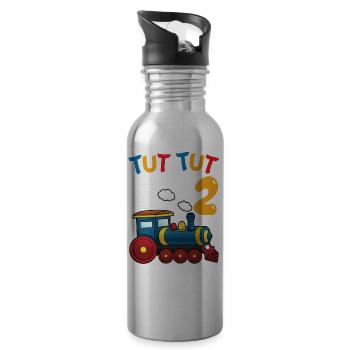 2. Geburtstag, 2 Jahre Züge! Kids, Boy Junge Zug - Trinkflasche mit integriertem Trinkhalm - Lightsilver - Rechts