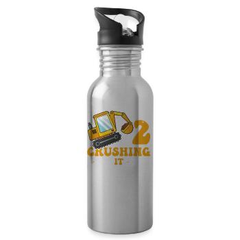 2. Geburtstag, 2 Jahre alt! Kids, Boy Junge Bagger - Trinkflasche mit integriertem Trinkhalm - Lightsilver - Rechts