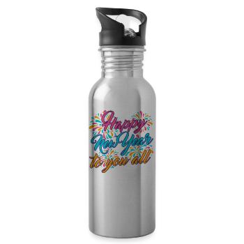 Réveillon du Nouvel An, Paix, Amour, Bonne Année - Gourde avec paille intégrée - argent clair - Droite
