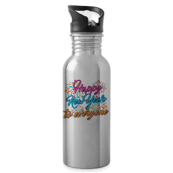 Réveillon du Nouvel An, Paix, Amour, Bonne Année - Gourde avec paille intégrée - argent clair - Droite