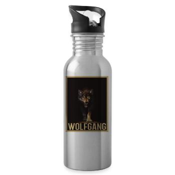 WOLFGANG Nom Tenue de loup pour le jour du nom avec le nom - Gourde avec paille intégrée - argent clair - Droite